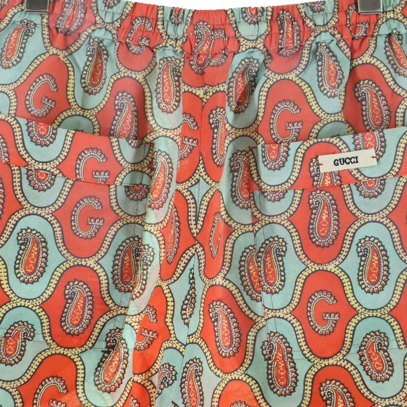 Gucci 21aw G Paisley Linen All-Over Pattern Half Pants Shorts Orange 654233