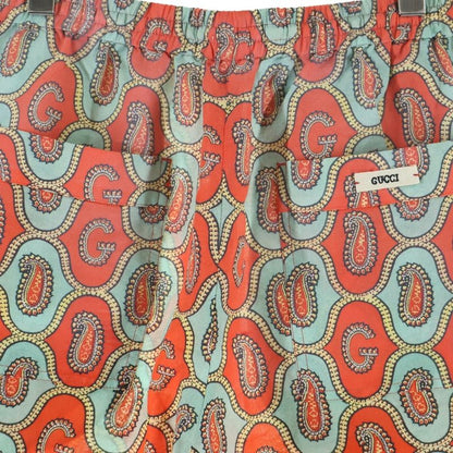 Gucci 21aw G Paisley Linen All-Over Pattern Half Pants Shorts Orange 654233