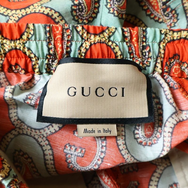 Gucci 21aw G Paisley Linen All-Over Pattern Half Pants Shorts Orange 654233
