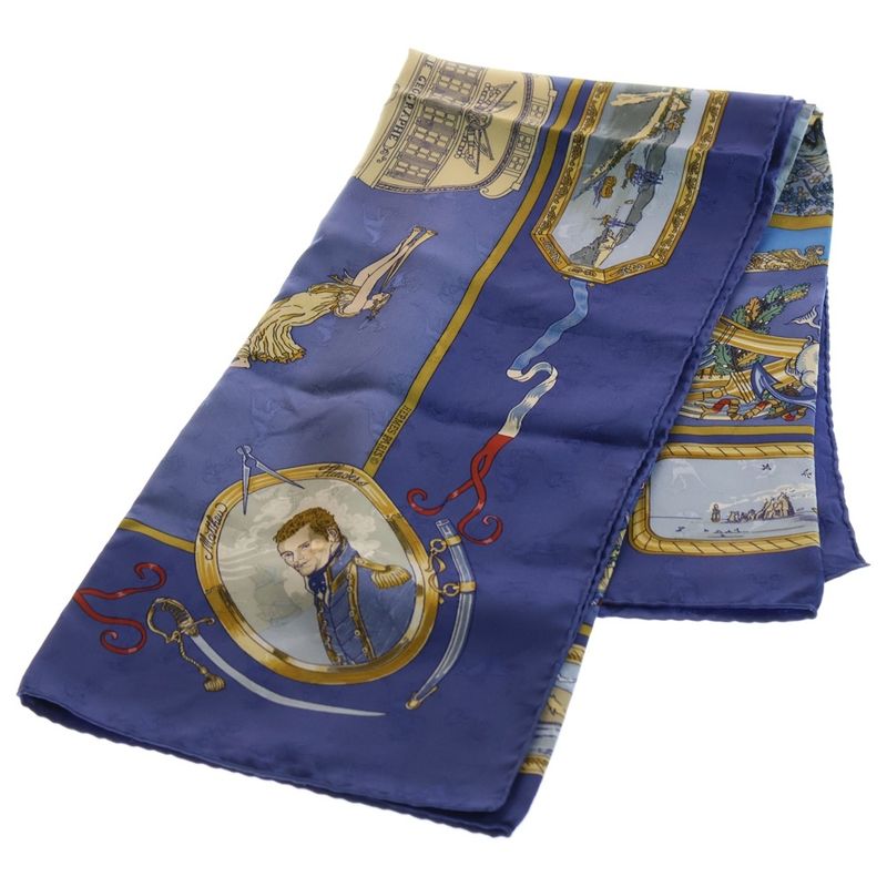 Hermes Carre 90 le Geographe Geographer Silk Scarf Blue