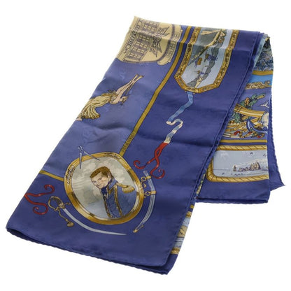 Hermes Carre 90 le Geographe Geographer Silk Scarf Blue