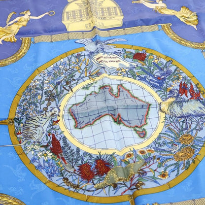 Hermes Carre 90 le Geographe Geographer Silk Scarf Blue