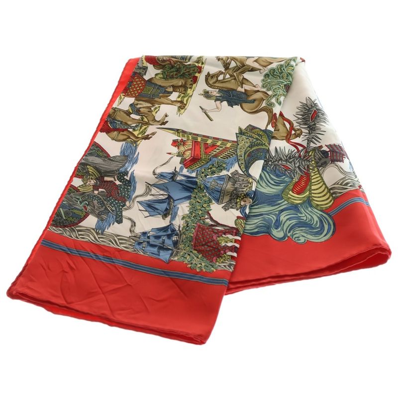 Hermes Carre 90 Au Fil de LA Sole Silk Scarf Red