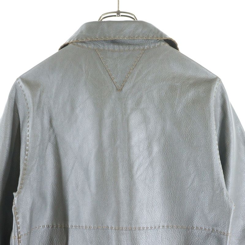 Fendi Metallic Cles Zahr Stitching Design Stand Collar Long Jacket Coat Grey