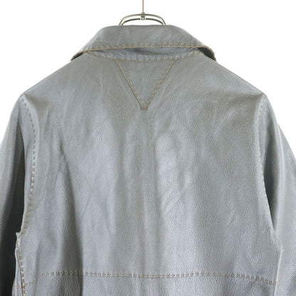 Fendi Metallic Cles Zahr Stitching Design Stand Collar Long Jacket Coat Grey