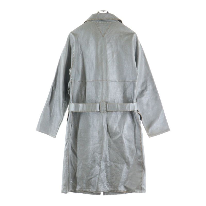 Fendi Metallic Cles Zahr Stitching Design Stand Collar Long Jacket Coat Grey