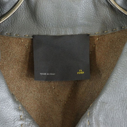 Fendi Metallic Cles Zahr Stitching Design Stand Collar Long Jacket Coat Grey