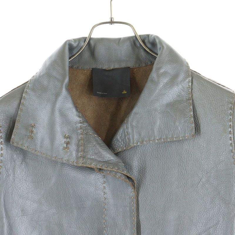 Fendi Metallic Cles Zahr Stitching Design Stand Collar Long Jacket Coat Grey