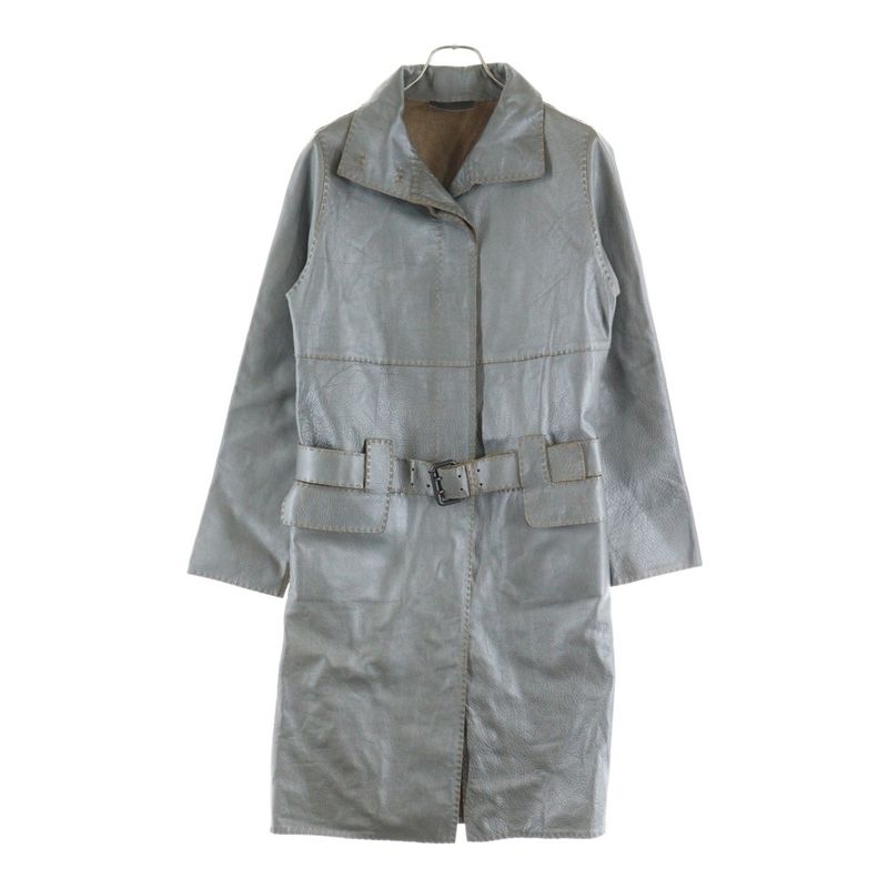 Fendi Metallic Cles Zahr Stitching Design Stand Collar Long Jacket Coat Grey