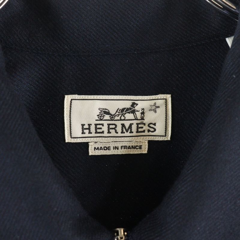 Hermes Serie Button Wool Zip-Up Shirt Jacket Black