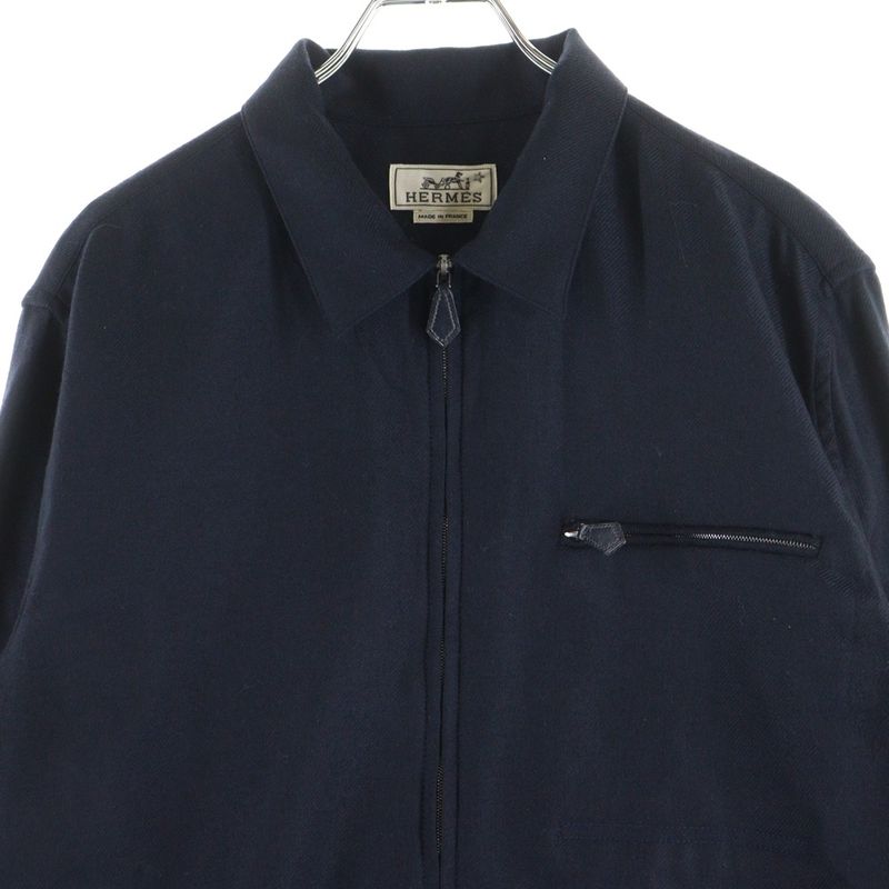 Hermes Serie Button Wool Zip-Up Shirt Jacket Black