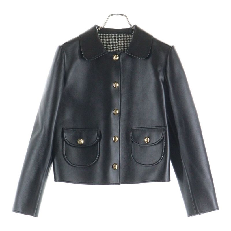 Celine Claudine Collar Triomphe Button Soft Lambskin Leather Snap Button Jacket