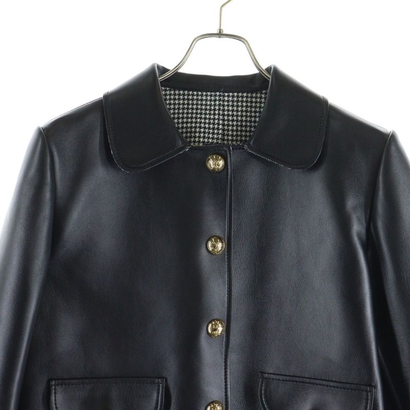 Celine Claudine Collar Triomphe Button Soft Lambskin Leather Snap Button Jacket