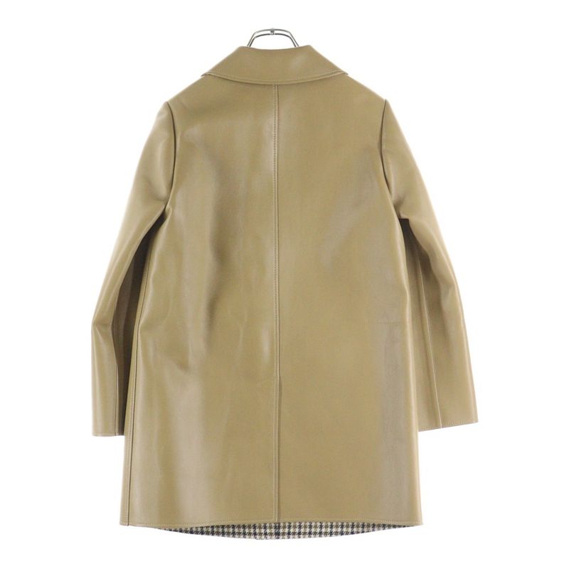 Celine Babydoll Soft Lambskin Leather Triomphe Button Coat Beige Ladies