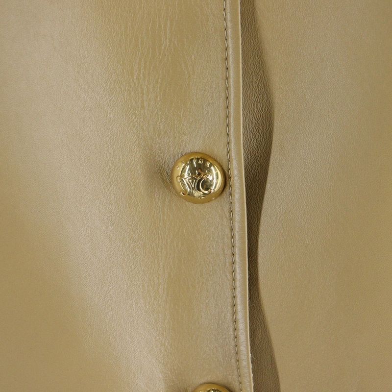 Celine Babydoll Soft Lambskin Leather Triomphe Button Coat Beige Ladies