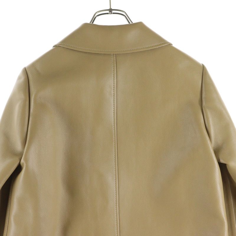 Celine Babydoll Soft Lambskin Leather Triomphe Button Coat Beige Ladies