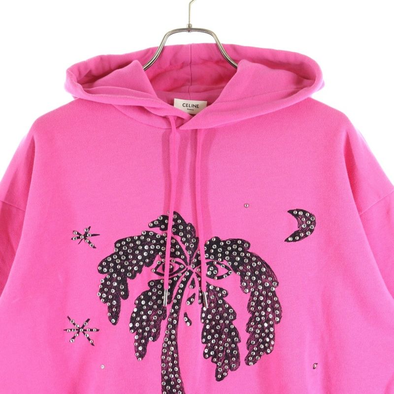 Celine Palm Tree Studded Hoodie Pullover Hoodie Pink 2y795670q