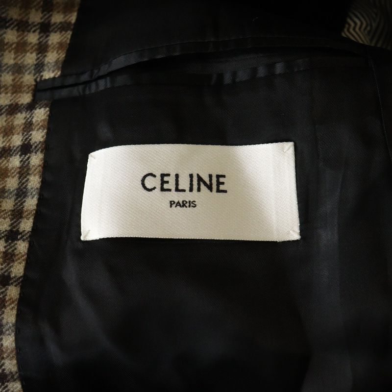 Celine Double Face Campbell Checked Wool Tailored Jacket Brown 5ab4518r