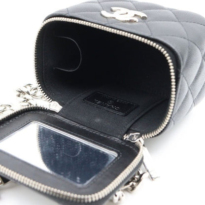 Chanel Mini Vanity Chain Shoulder Bag Black Caviar Skin Silver Hardware Ap2718