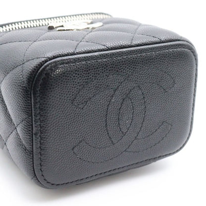 Chanel Mini Vanity Chain Shoulder Bag Black Caviar Skin Silver Hardware Ap2718