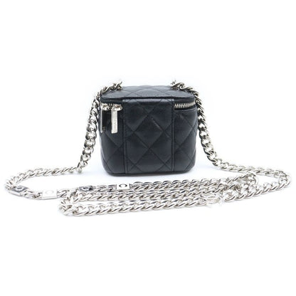 Chanel Mini Vanity Chain Shoulder Bag Black Caviar Skin Silver Hardware Ap2718