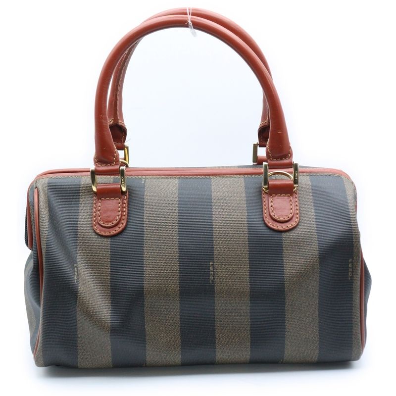 Fendi Pecan Mini Boston Bag Handbag PVC Beige and Black