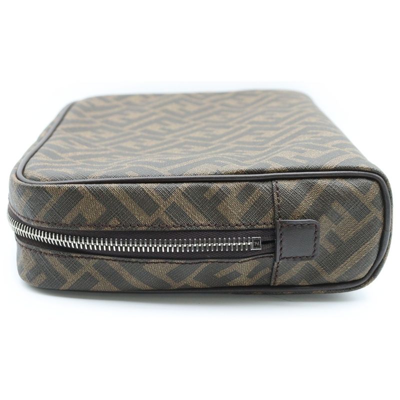 Fendi Zucca Second Pouch Clutch Bag Brown Canvas 7n0116