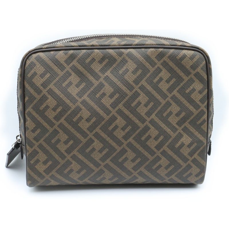 Fendi Zucca Second Pouch Clutch Bag Brown Canvas 7n0116