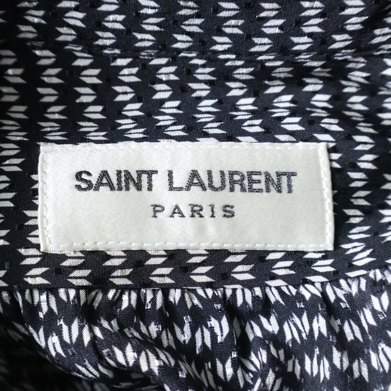 Saint Laurent Paris All-Over Print Silk Long-Sleeved Shirt Blouse with Tie