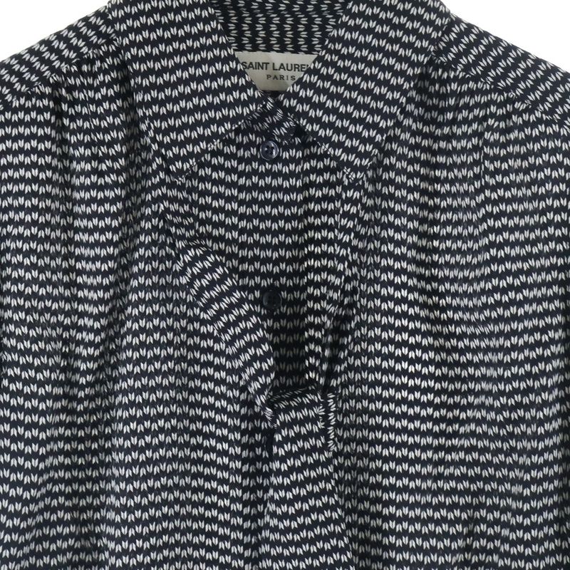Saint Laurent Paris All-Over Print Silk Long-Sleeved Shirt Blouse with Tie