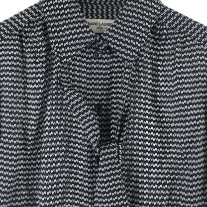 Saint Laurent Paris All-Over Print Silk Long-Sleeved Shirt Blouse with Tie