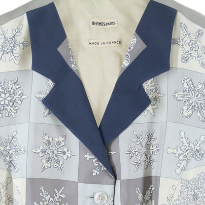 Hermes Margiela Period Snowflake Tailored Collar Silk Scarf Vest Gilet Grey