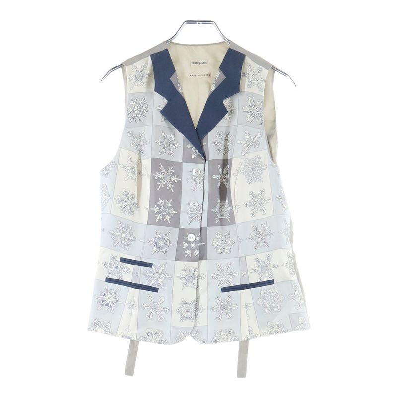 Hermes Margiela Period Snowflake Tailored Collar Silk Scarf Vest Gilet Grey