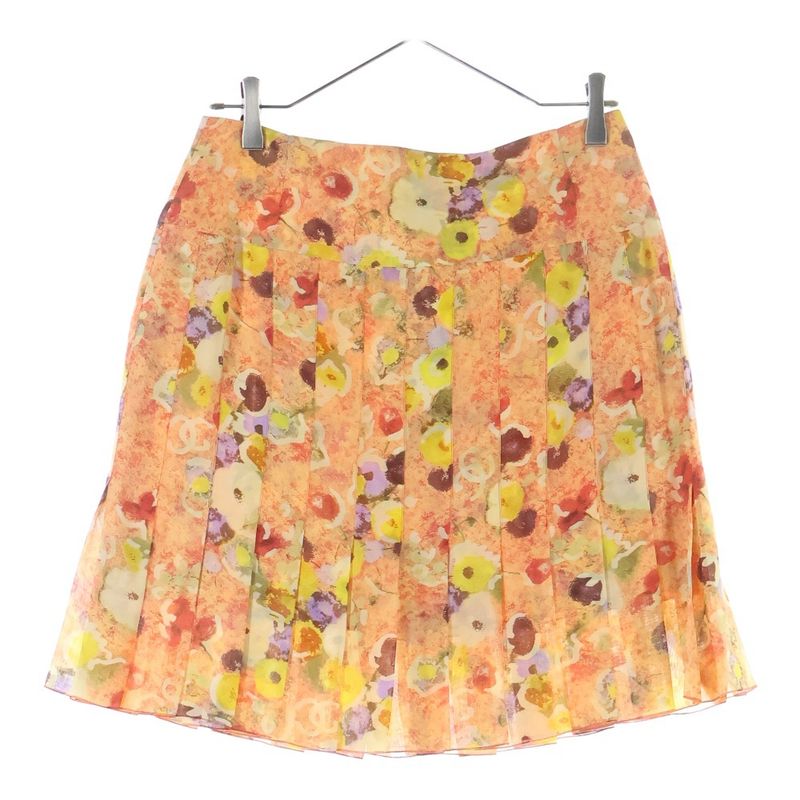 Chanel 04p Spring Collection Coco Mark All Over Flower Print Silk Pleated Mini