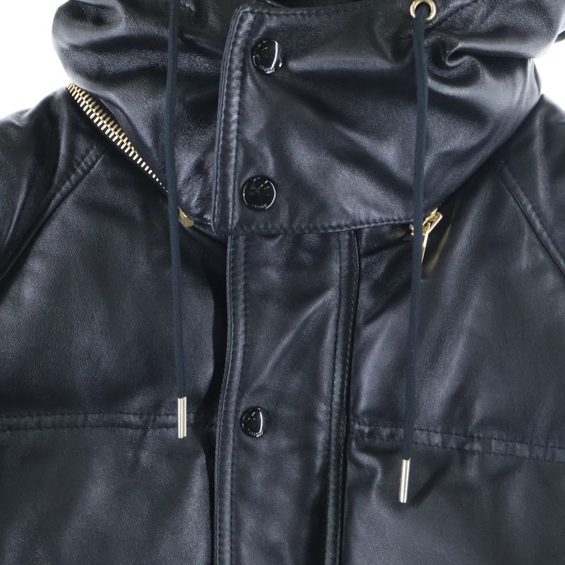 Celine 21aw Puffer Jacket Lambskin Cropped Quilted Puffer Jacket Hoodie Black
