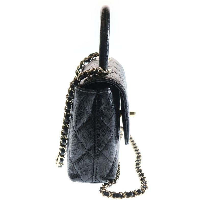 Chanel Extra Mini Coco Handle Caviar Skin Leather Chain Shoulder Bag Handbag