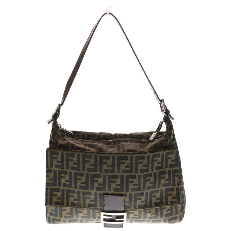 Fendi Zucca Mamma Bucket One Shoulder Bag Handbag Brown Canvas and Leather