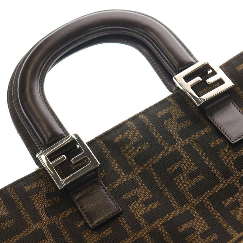 Fendi Zucca Handbag Brown Canvas and Leather Vintage