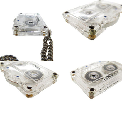 Chanel Cassette Tape Rhinestone Necklace Plastic Clear 1434 Chanel