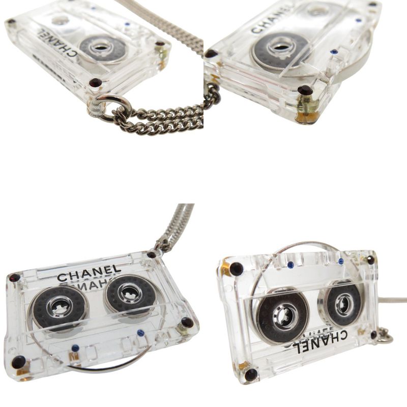 Chanel Cassette Tape Rhinestone Necklace Plastic Clear 1434 Chanel