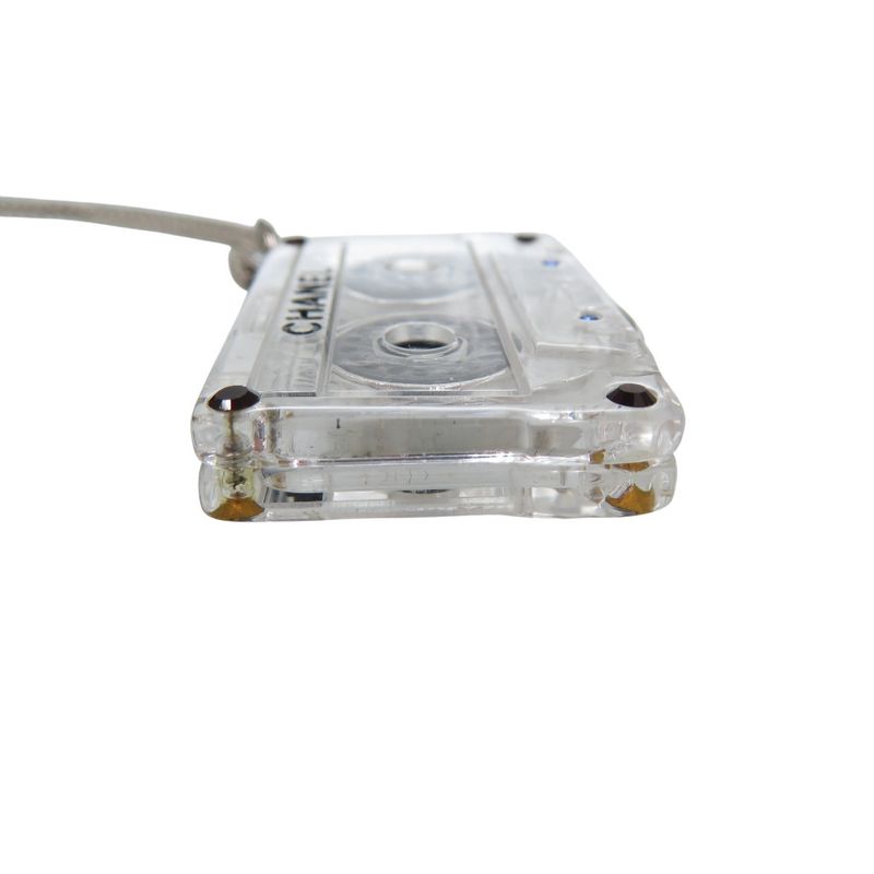 Chanel Cassette Tape Rhinestone Necklace Plastic Clear 1434 Chanel