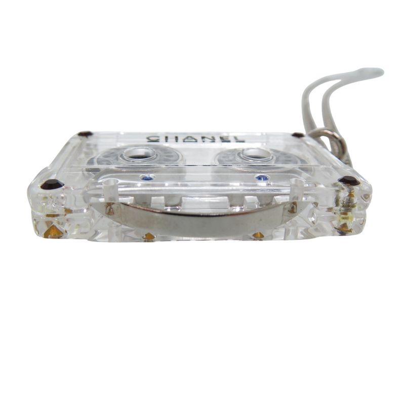 Chanel Cassette Tape Rhinestone Necklace Plastic Clear 1434 Chanel