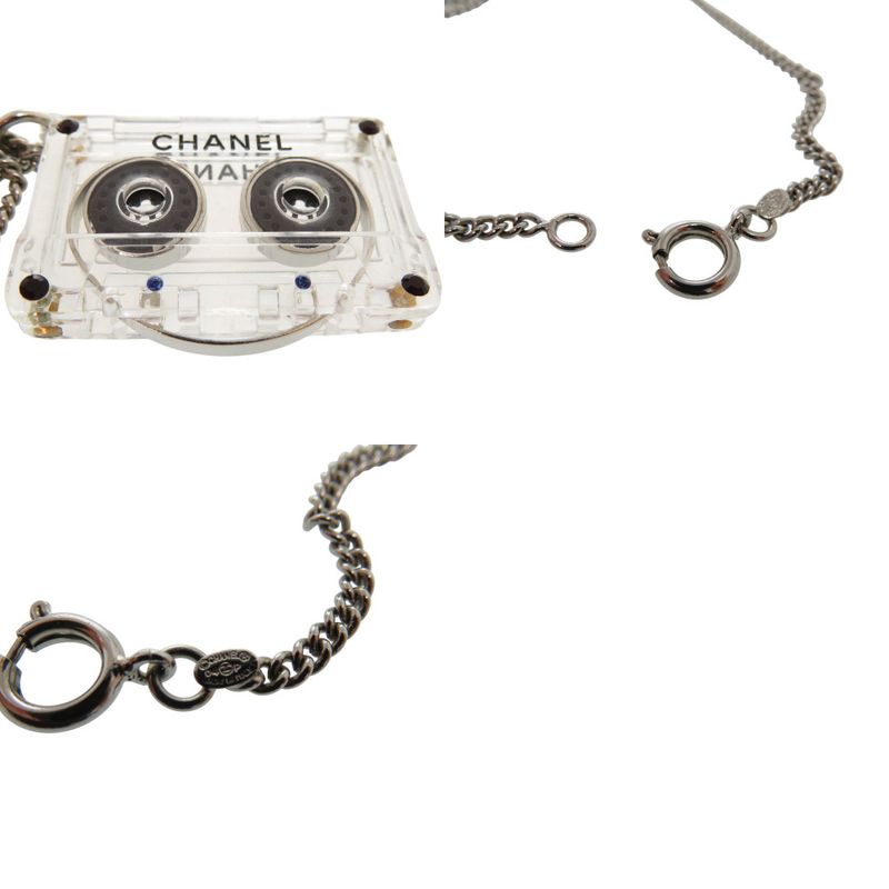 Chanel Cassette Tape Rhinestone Necklace Plastic Clear 1434 Chanel