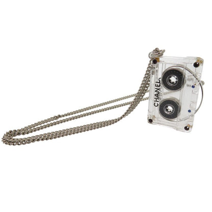 Chanel Cassette Tape Rhinestone Necklace Plastic Clear 1434 Chanel