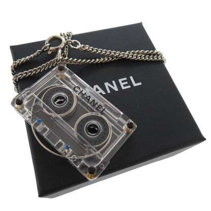 Chanel Cassette Tape Rhinestone Necklace Plastic Clear 1434 Chanel