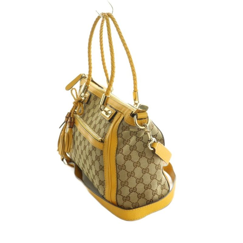 Gucci Bella Bamboo 2way Bag Handbag Shoulder Bag GG Canvas GG Pattern Yellow
