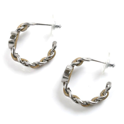 Chanel Metal Leather Coco Mark Hoop Earrings Ladies Pre-Owned