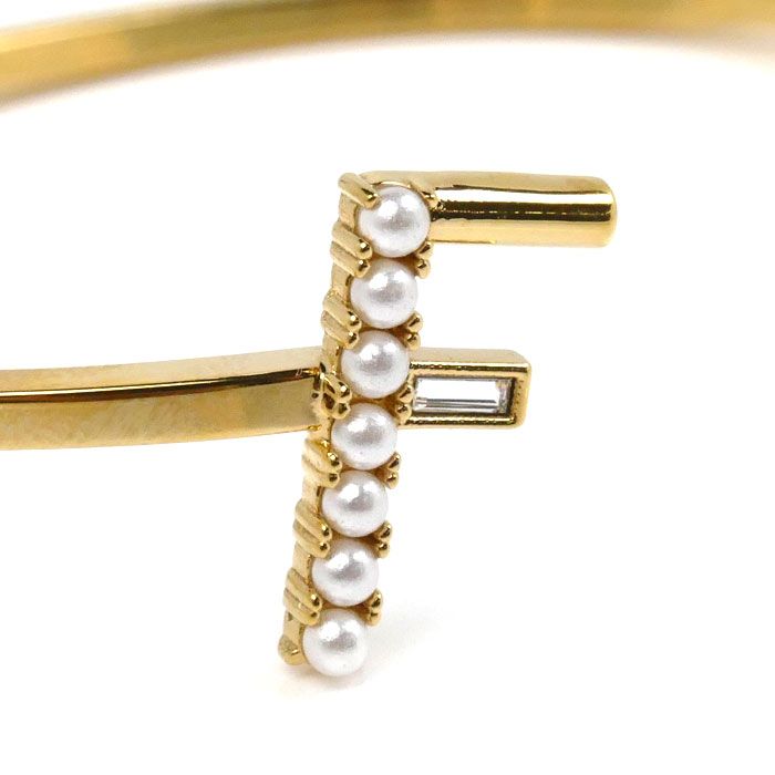 Fendi Crystal Faux Pearl Crystal Pearl Bangle 8ah783 M Ladies Pre-Owned