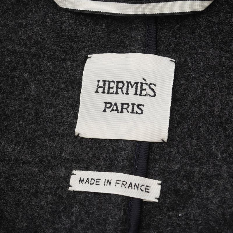 Hermes Serie Button Wool Coat Women Used a
