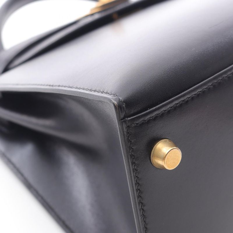 Hermes Handbag Kelly 28 Black Calf Leather Kelly 28 Black Women Used a
